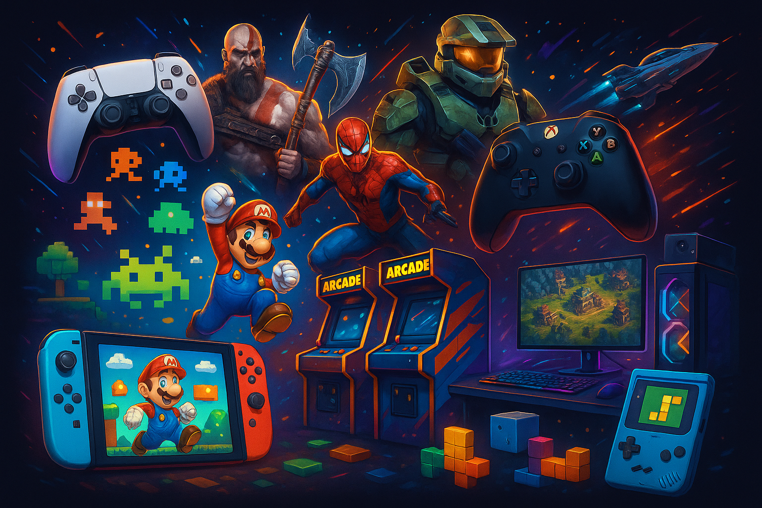 Imagem onde ingloba varios jogos de diferentes consoles